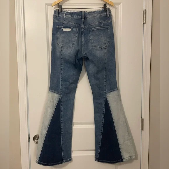 Vervet Women's High Rise Colorblock Panel Flare Southwestern Jeans - Blue - Picture 5 of 8
